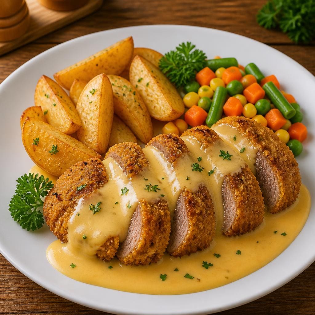 Tenderloin Cheese dengan steak daging sapi bagian has dalam dan saus keju
